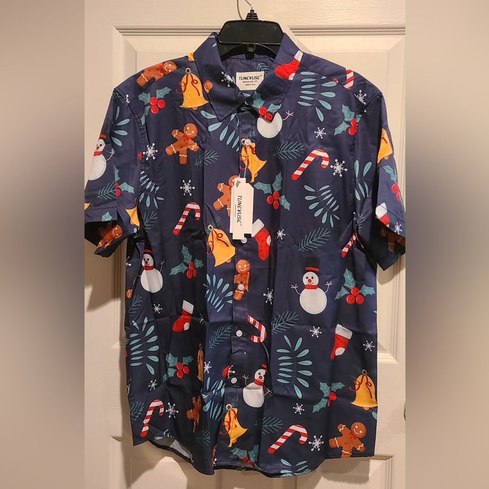 Men's Navy Holiday Print Short-Sleeve Shirt